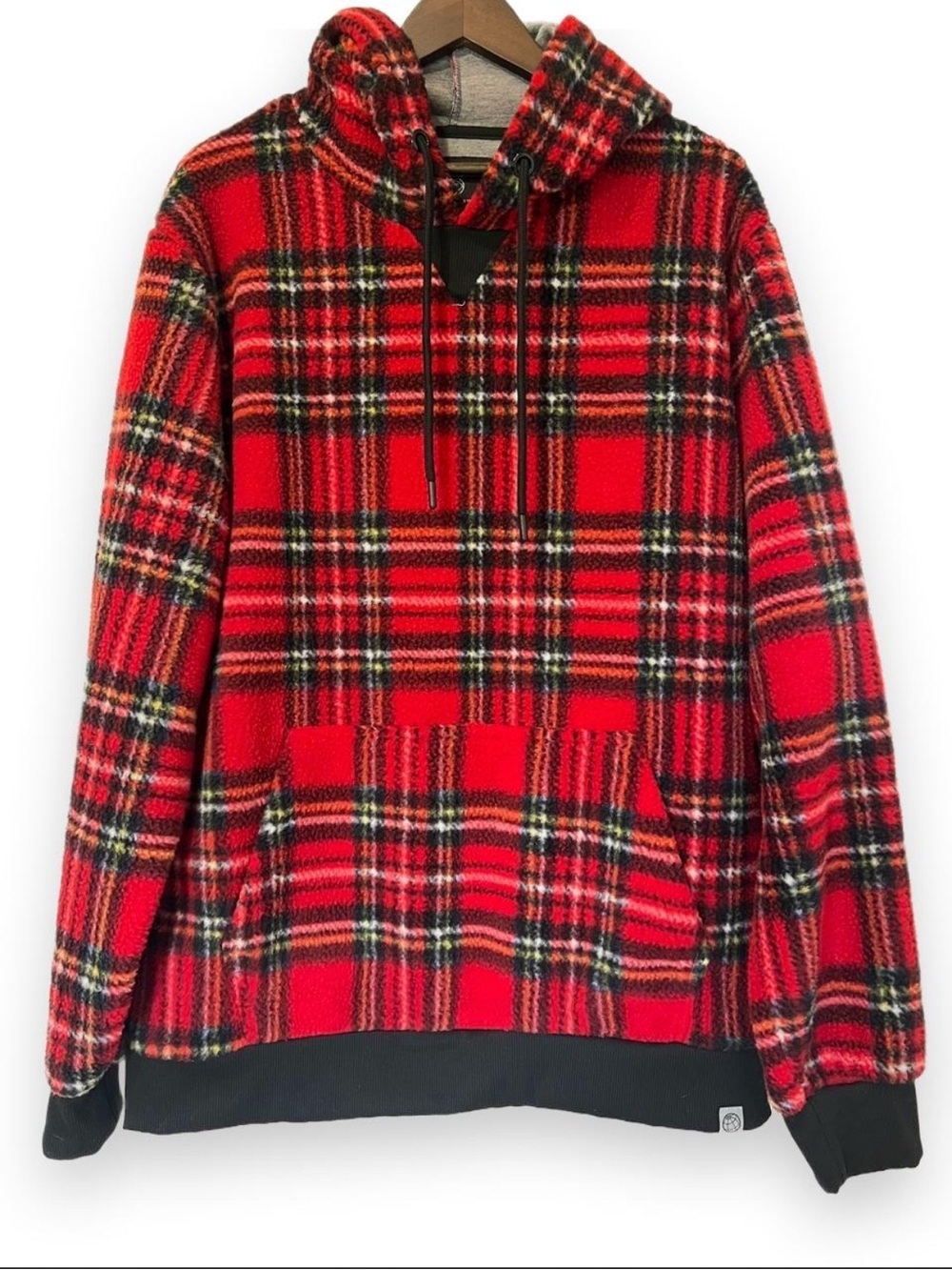 Free Planet Red Plaid Fleece Pullover Hoodie Men’s XL